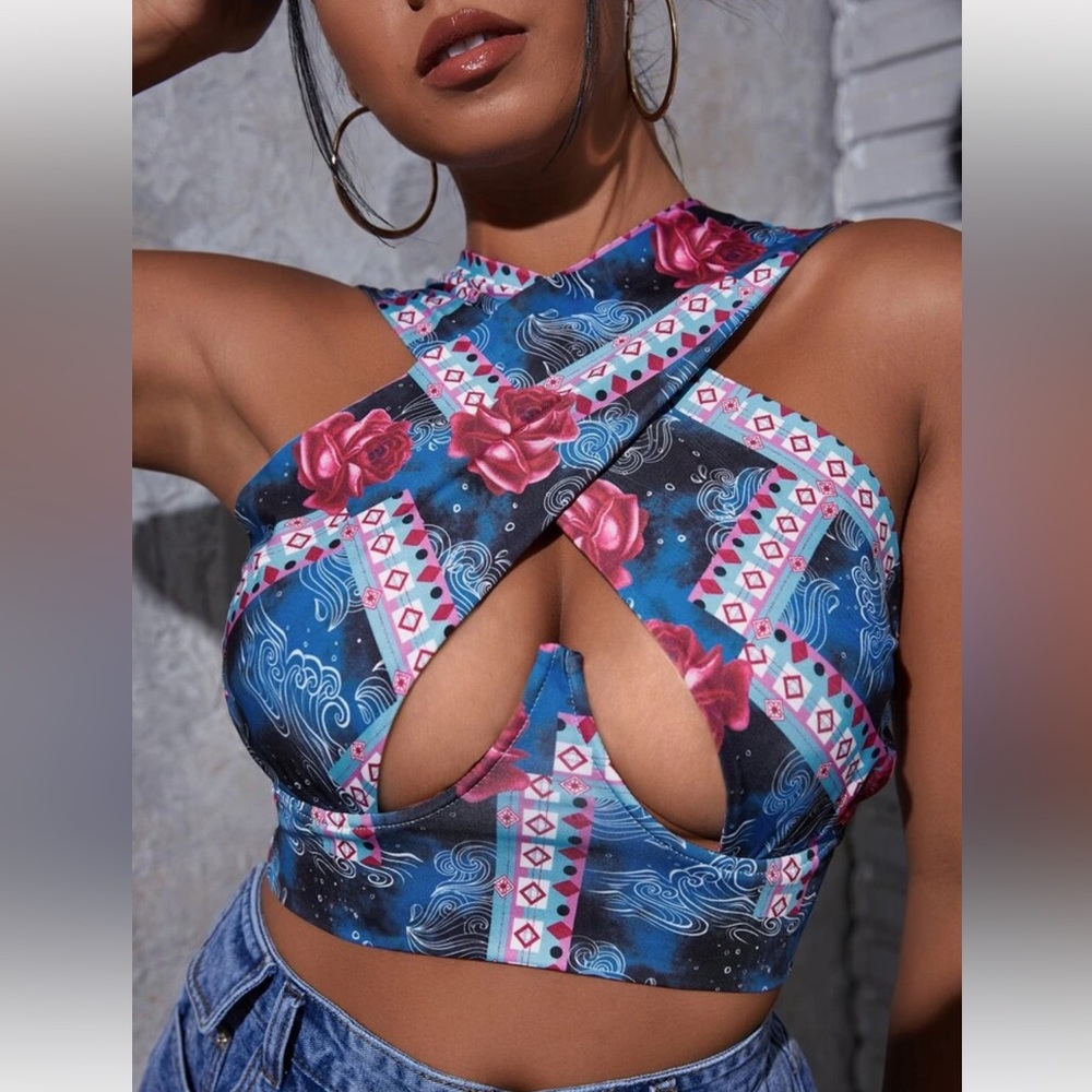 Floral Cross-Front Crop Top